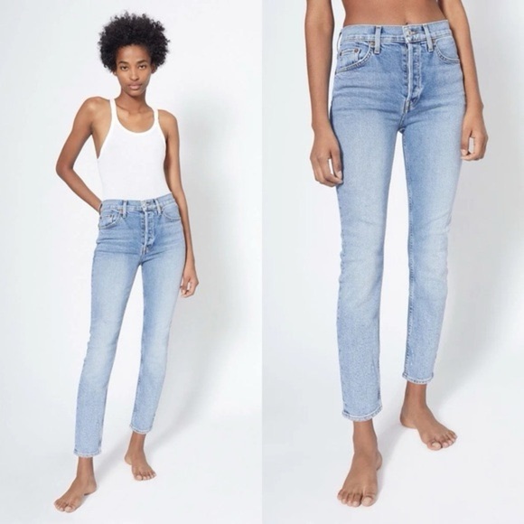 RE/DONE 90s High-Rise Ankle Crop Jeans – Classic Faded Blue - Picture 1 of 7